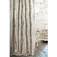 Zasłona szyta na taśmie 8 cm BEATRIZ popielato złocista ekskluzywna z szenilowej tkaniny pokrytej połyskliwym nadrukiem Italissima Eva Minge