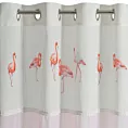 Zasłona jasnoróżowo, biała zdobiona nadrukiem flamingów i koronką 140x250 cm przelotka - FLAMINGO