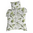 Pościel 140x200 cm bawełniana kolor biały, zielony z wzorem egzotycznych liści ELEN