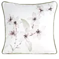 Poszewka na poduszkę dwustronna 45x45 cm welwetowa, biało pudrowa z motywem roślinnym z wypustką na brzegach BIANCA Eurofirany Premium