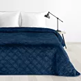 Narzuta welwetowa granatowa 170x210 cm pikowana metodą hot press wzór geometryczny LUIZ 8 Design 91