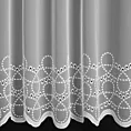 Firana szyta na taśmie fala biała z matowej tkaniny PERU, zdobiona fantazyjnymi wzorami tworzącymi dwa poziome pasy