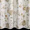 Zasłona biało, beżowa z tkaniny zaciemniającej zdobiona nadrukiem kwiatów i złotym wykończeniem 140x250 cm złote przelotki - NELIA