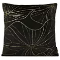 Poszewka na poduszkę 45x45 cm welwetowa czarna z delikatnymi jasnozłotymi liśćmi lilii wodnej BLINK 25