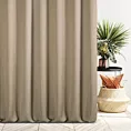 Zasłona szyta na flexach jasnobrązowa z tkaniny o naturalnym splocie z efektem melanżu