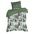 Pościel świąteczna 140x200 cm bawełniana kolor jasnozielony, biały z motywem zimowego lasu FOREST