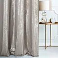 Zasłona szyta na taśmie 5 cm BEATRIZ srebrna ekskluzywna z szenilowej tkaniny pokrytej połyskliwym nadrukiem Italissima Eva Minge