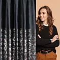 Zasłona welwetowa czarno, szampańska z nadrukiem metalicznym 140x270 cm taśma - MARIELA