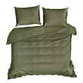 Pościel 220x200 cm satyna bawełniana kolor oliwkowy w drobne prążki VERA