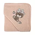 Ręcznik kąpielowy dziecięcy 100x100 cm bawełniany kolor jasnopomarańczowy z kapturem i haftem misia 350g/m2 BABY 65