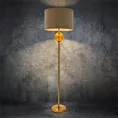 Lampa stojąca do pokoju beżowo, złota LEONA z matowym abażurem o widocznym splocie