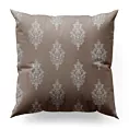 Poszewka szyta ciemnobeżowo srebrna z eleganckiej tkaniny w drobny ornamentowy wzór