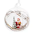 Szklana bombka choinkowa z transparentnego szkła zdobiona figurką świętego Mikołaja