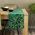 Bieżnik na stół ciemnozielono, złoty 35x140 cm welwetowy BLINK 15 z delikatnymi gałązkami