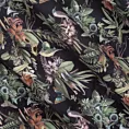 Zasłona welwetowa czarno, zielona ze wzorem roślinnym 140x250 cm przelotka - BECKY