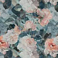 Zasłona turkusowo, różowa zdobiona nadrukiem kwiatów 140x250 cm przelotka - MIREI