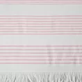 Ręcznik kąpielowy 90x170 cm bawełniany kolor różowy,biały z nadrukiem kontrastujących paseczków i frędzli 350 g/m2 KORFU