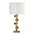 Lampa stołowa do salonu biało, złota GINA z metalową podstawą i matowym abażurem