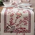 Bieżnik na stół 40x100 cm naturalno, różowy gobelinowy zdobiony motywem inspirowanym japońskim kwiatem wiśni