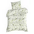 Pościel 140x200 cm bawełniana kolor biały, zielony wzór roślinny MILI