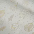Obrus kremowy 135x180 cm z żakardowej tkaniny FLASH z motywem świątecznym przetykanym złotą nicią