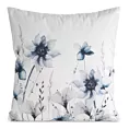 Poszewka na poduszkę 45x45 cm welwetowa biało, granatowa zdobiona nadrukiem letnich kwiatów MINK