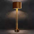 Lampa stojąca brązowo, złota PERI o minimalistycznej podstawie i welwetowym abażurem
