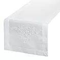 Bieżnik na stó biały 40x140 cm TULIA obszyty szeroką kantą i zdobiony koronkową aplikacją EUROFIRANY PREMIUM