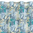 Zasłona turkusowo, żółta we wzór botaniczny z etaminy 140x250 cm przelotka - LENA
