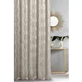 Zasłona szyta na taśmie 5 cm beżowa z tkaniny welwetowej z geometrycznym błyszczącym nadrukiem