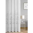 Firana szyta na taśmie 5 cm biało srebrna burnout z etaminy w motywy roślinne, wykończona obciążnikiem