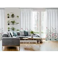 Zasłona biało, zielona z nadrukiem malowanych kwiatów z etaminy 140x270cm taśma - DOLLY