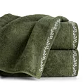 Ręcznik kąpielowy 50x90 cm bawełniany kolor oliwkowo, biały zdobiony haftowaną bordiurą 500 g/m2 SELENE