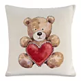 Poszewka na poduszkę 45x45 cm bawełniana, gobelinowa naturalno, czerwona z motywem misia GOB