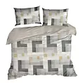 Pościel 220x200 cm z mieszanki włókien kolor kremowy, stalowy z motywem geometrycznym LEA 6 Design 91