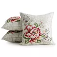 Poszewka na poduszkę 45x45 cm z tkaniny gobelinowej z szenilową nicią z motywem kwiatów czerwono naturalna