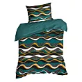 Pościel 140x200 cm bawełniana kolor ciemnoturkusowy, musztardowy z wzorem geometrycznym NIKA 50