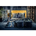 Narzuta welwetowa granatowo, złota 170x210 cm z motywem liści bananowca pikowana metodą hot press MUSA LIMITED COLLECTION