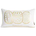 Poszewka na poduszkę 30x50 cm biało, złota z nadrukiem wielkanocnym i ozdobną lamówką WIOSNA 49