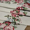 Obrus naturalno, czerwony 140x180 cm z grubszej tkaniny gobelinowej z nicią szenilową z motywem kwiatów