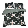 Pościel 160x200 cm bawełna ranforce kolor czarny, szałwiowy z motywem kwiatów ROSITA 1