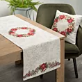 Bieżnik na stół naturalno, czerwony 40x100 cm gobelinowy z motywem świątecznym