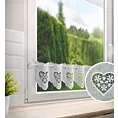 Tkanina firanowa zazdrostka z etaminy zdobiona haftowanymi ażurowymi sercami