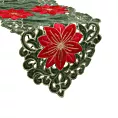 Bieżnik świąteczny na stół 35x180 cm zielono, czerwony zdobiony haftem gwiazd betlejemskich