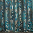 Zasłona szyta na taśmie fala ciemnoturkusowo srebrna z miękkiej tkaniny w elegancki ornamentowy wzór