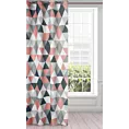 Zasłona biało, ciemnoróżowa z geometrycznym wzorem 140x250 cm przelotka - ADINA