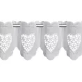 Tkanina firanowa zazdrostka z etaminy zdobiona haftowanymi ażurowymi sercami
