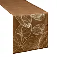 Bieżnik na stół brązowo, złocisty 35x140 cm welwetowy BLINK 16 z dużym wzorem liści