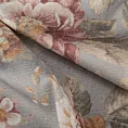 Zasłona szyta na taśmie 5 cm popielato ceglasta z tkaniny z dodatkiem bawełny i nici metalicznej, o wzorze w kwiaty, zawiera 20% bawełny