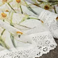 Zazdrostka  biało, żółta z etaminy zdobiona nadrukiem narcyzów i koronką 30x150 cm tunel FLORA